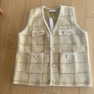 New House of Harlow 1960 Gold and Cream Checkered Vest